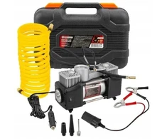kompresorius automobilinis Forcekraft kompresorius automobilinis podwójny tłok kompresora (65l/min, 3 antgaliai, LED) 12V su lagaminu