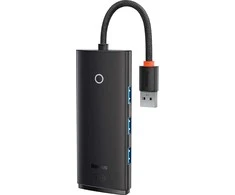 Baseus Šakotuvas USB-A 4 prievadų (USB 3.0) 25cm, juodas