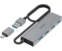 Hama USB šakotuvas 00200138 / USB Hub A&amp;C pilka spalva