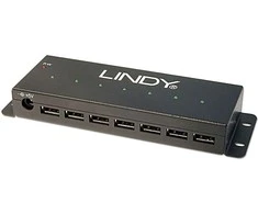 USB Hub - LINDY 7-Port USB 2.0 Metalinis Hub su Montavimo Laikikliais ir Maitinimo Šaltiniu