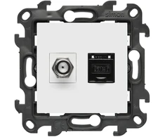 Kontakt-Simon Lizdas antenowe typu „F” + komputerowe RJ45 kat.6 Simon 24 (moduł) IP20 balta (NASFRJ45.01/11)