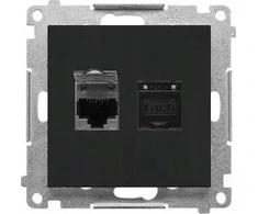 Kontakt-Simon Lizdas Kompiuteris RJ45 Kontakt-Simon 55 T62.01/149 dvigubas 6 kategorijos, su dulkių dangtelio modulis juoda kilimėlis