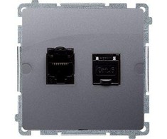Kontakt-Simon Simon Basic kompiuterio lizdas dvivietis RJ45 6 kat. su sidabro matrica (BM62.01 / 43)