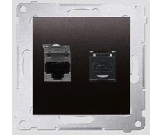 Kontakt-Simon SIMON54 kompiuterio lizdas, dvivietis 2xRJ45 cat.6 su antracito diafragma - D62.01 / 48