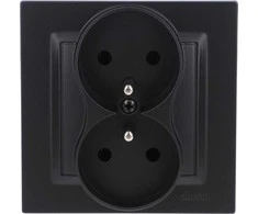 Kontakt-Simon Kontakt-Simon Simon 10 CGZ2/49 kištukinis lizdas su įžeminimu, dvigubas, monoblokas, 16A, 250V~, varžtiniai gnybtai, komplektas - ne rėmams, matinė juoda
