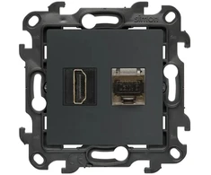 Kontakt-Simon Simon 24 Lizdas HDMI 2.1 + komputerowe RJ45 kat.6. grafito mat NGH21RJ45.01/38
