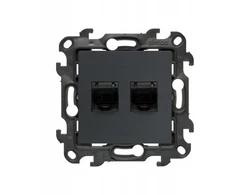 Kontakt Simon „Contact-Simon Simon 24 Lizdas“ kompiuterio dvigubai ekranuotas RJ45 6 kategorijos, su matinio grafito apsauginiu dangteliu nuo dulkių N62E.01/38