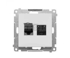 Kontakt Simon T62.01/114 Simon 55 Dvigubas kompiuterio lizdas RJ45 6 kategorija, su apsauga nuo dulkių (modulis) Šviesiai pilkas matinis T62.01/114