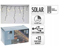 KOOPMAN SOLARNY ŁAŃCUCH ŚWIETLNY 240 LED 13 FUNKCJI USB CIEPŁY Baltas