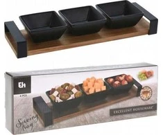 KOOPMAN Užkandžių dubenėlių keraminė juoda ant padėklo 32 cm 4 vnt.