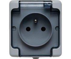 Kos Elektro System 180032 BRYZA Vienas hermetiškas lizdas su/be IP54 su dūmų sklende, pilka 180032