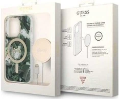 Apple iPhone 14 PRO Guess dėklas Jungle Collection MagSafe + Belaidis Įkroviklis (GUBPP14SH4EACSP) žalios spalvos