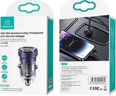 USAMS automobilinis įkroviklis C35 USB+USB-C 45W FAST CHARGE violetinės spalvos CC175CC02 (US-CC175)