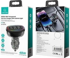 USAMS automobilinis įkroviklis 1xUSB-C 3xUSB-A C34 48W 3A+C PD greitasis įkrovimas juodas CC170CC01 (US-CC170)