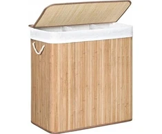 SONGMICS bambukinis skalbinių krepšys, 3 skyrių, 150 l talpa, su dangčiu, LCB091N01