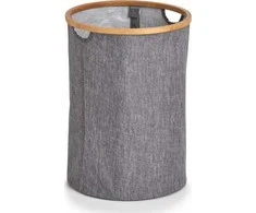 Bamboo Skalbimo krepšelis su bambukiniu lankeliu, 50 L, pilka, ZELLER