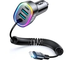 Automobilinis įkroviklis Joyroom JR-CL20, 2x USB + 2x Lightning, 57W + Lightning laidas (juodas)