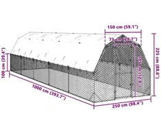vištienos bėgimas su stogu 2,5x10x2,25 m cinkuoto plieno