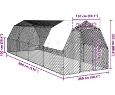 vištienos bėgimas su stogu 2,5x8x2,25 m cinkuoto plieno