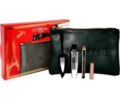 Atelier Kit Set L'Oreal Paris: Bambi Eye Lash Defining Blakstienų tušas Extra Juodas 8.9 ml + Paradise Kajal Eye Pieštukas 1.2 g + Textile Makeup Bag Juodas