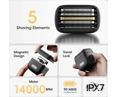 Laifen Yoose Mini 5 skutimosi mašinėlė, elektrinė vyriška, IPX7, USB-C, kelioninė, juoda