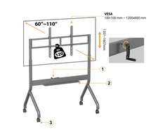 Laikiklis Fiber Novelty – tvirtas mobilus stovas interaktyvioms lentoms, multimedijos ekranams ir televizoriams 60"-110" (PM120G)