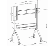 Laikiklis Fiber Novelty – tvirtas mobilus stovas interaktyvioms lentoms, multimedijos ekranams ir televizoriams 50"-90" (PM90G)