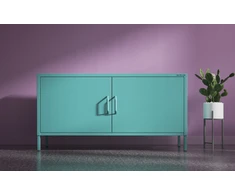 Laikiklis Jan Nowak RTV spintelė metalinė ant kojelių jūros spalvos Modern ROSA, 1150 x 595 x 400 mm