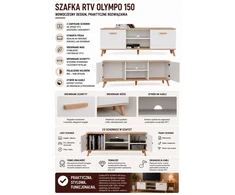 Laikiklis Vasagle Szafka RTV OLYMPO 150 balta dąb ARTISAN 150 CM Staliukas Pod TV Televizorius (M-MP-RT-OLP-150-BIA-ART)