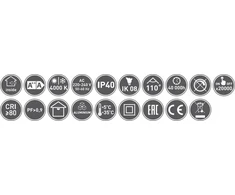 Lubinis šviestuvas GTV LED šviestuvas ARCCO,30W,2700lm,AC220-240V,50/60 Hz,PF>0,9,Ra≥80,IP44,IK08,110°,4000K