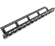 LANBERG PPKS-1224-B Keystone patch panelė, 24 portų, pakopinė, 1U, su organizatoriumi, juoda