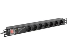 LANBERG stovas PDU Pro 19 colių 1U 16A 7x Shuko 2m pėdos