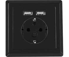 LANBERG AC-WS01-USB2-F-B AC sieninis lizdas schuko su 2 prievadų USB įkrovikliu Juodas
