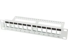 LANBERG patch panel blank 12 port 1U su organizatoriumi Keystone moduliams pilka