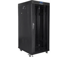 LANBERG FF01-8822-12BL laisvai pastatomas stovas 19 colių savaime surenkamas plokščias paketas 22U/800x800mm juodas stiklinių durų LCD