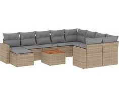 Sofa Sofos komplektas su pagalvėlėmis, 11 dalių, smėlio, poliratanas