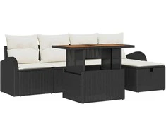 Sodo Sofų Rinkinys 6 pcs Juoda poliratanas