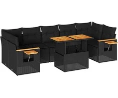 Sofa Sodo komplektas su pagalvėlėmis, 8 dalių, poliratanas/akacija