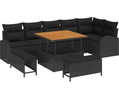 Sodo Sofų Rinkinys su pagalve 9 pcs Juoda poliratanas