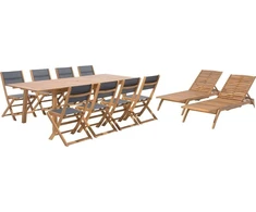 Lauko baldų komplektas Beliani Lumarko Garden komplektas, medinis stalas, 8 kėdės ir 2 gultai, pilka CESANA!