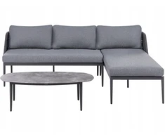 Lauko baldų komplektas Beliani L formos sodo kampinė sofa su staliuku LEFFE kairinis pilkas metalinis