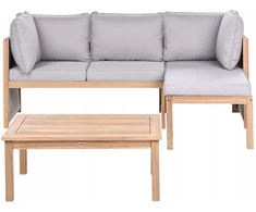 Lauko baldų komplektas Beliani Lauko kampinė sofa su staliuku 3 asmenims ARABBA Kairinio tipo, pilka, sertifikuota akacijos mediena