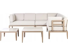 Lauko baldų komplektas Beliani Sodo kampinė sofa su staliuku 6 asmenims RIMA III kairinė, šviesiai smėlio spalvos