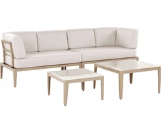 Lauko baldų komplektas Beliani Sodo kampinė sofa su staliuku 6 asmenims RIMA III kairinė, šviesiai smėlio spalvos