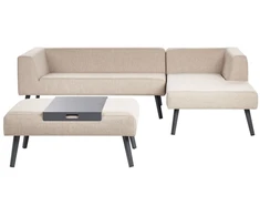 Lauko baldų komplektas Beliani SORRIVOLI kairės pusės smėlio spalvos kampinė sodo sofa su stalu 4 asmenims