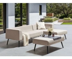 Lauko baldų komplektas Beliani SORRIVOLI kairės pusės smėlio spalvos kampinė sodo sofa su stalu 4 asmenims
