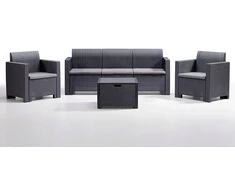 Lauko baldų komplektas Gardena B:Rattan Bica Nebraska sofos/fotelio komplektas (antracito spalvos su Pilkas sėdynės pagalvėlėmis)