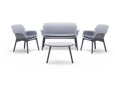 Lauko baldų komplektas Bica Ensemble De Salon De Jardin Luxor Avec Deux Fauteuils Un Canape' Et Une Table Basse En Polypropyle'ne Gris / Anthracite Pour L'exte'rieur Et L'inte'ri
