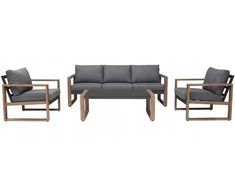 Lauko baldų komplektas kontrast Rinkinys Mebli Ogrodowych DUISBURG Sofa Fotel Staliukas ANTRACYT / RUDA