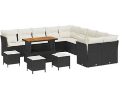 Sodo Sofų Rinkinys 14 pcs Juoda ir kreminė poliratanas